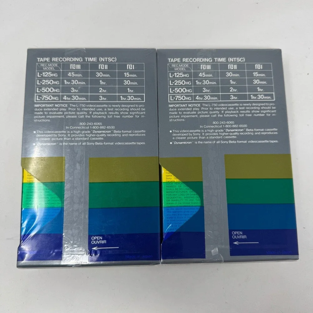 2 Pack Sony Dynamicron L-750HG High Grade Beta Video Cassette Betamax Tape New